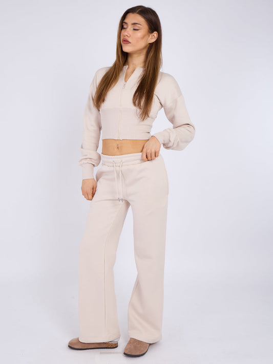 Cropped Zip Up Sweatshirt & Wide Leg Trouser Tracksuit