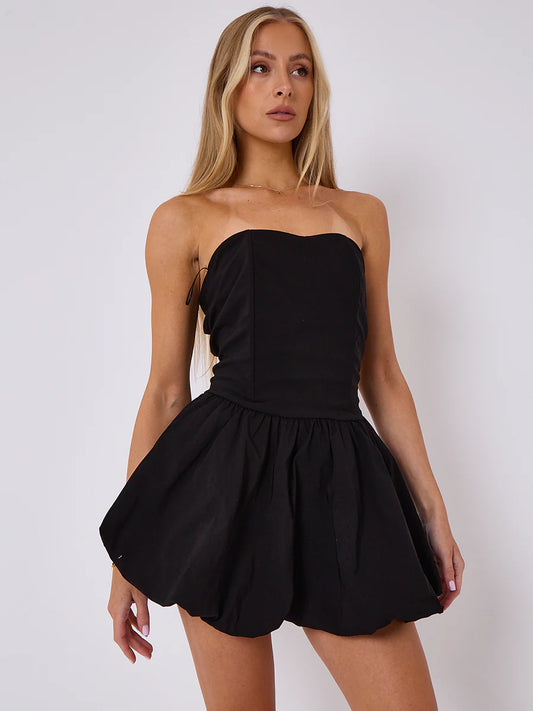 Lace Back Ruched Bandeau Dress