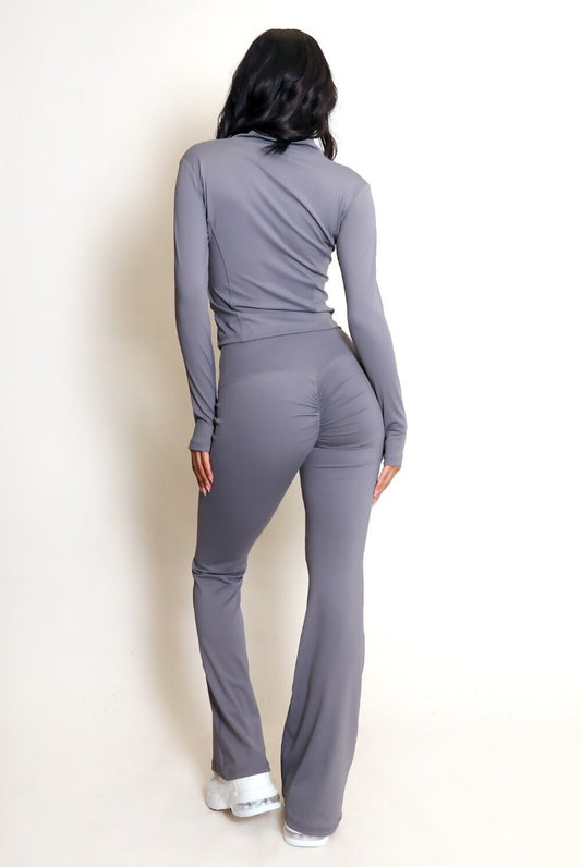 Dove Grey Active Zipped Jacket With Scrunch Bum Flare Trouser