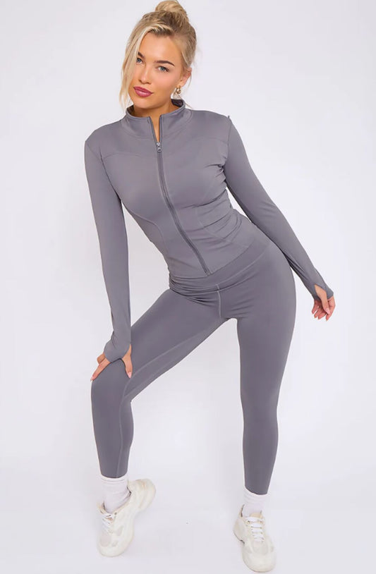Silver Grey Active Top And Legging Energy Gym Set