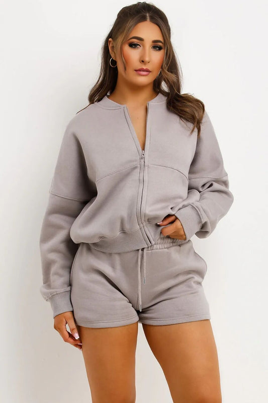Dove Grey Bomber Jacket and Shorts Loungewear