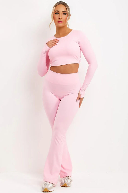 Pink Criss Cross Back Top And Flare Trouser Co-Ord Set