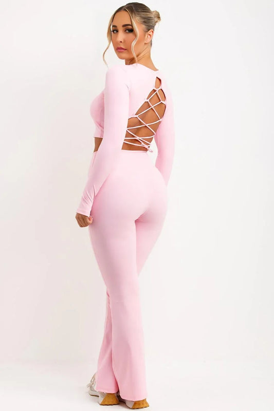 Pink Criss Cross Back Top And Flare Trouser Co-Ord Set