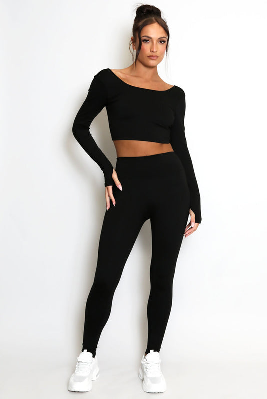 Pink Long-Sleeve Crop Top and High-Waisted Leggings