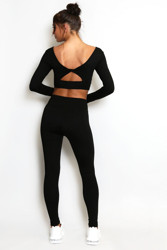 Pink Long-Sleeve Crop Top and High-Waisted Leggings